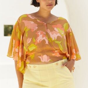 Anthropologie Flutter Sleeve Boho Blouse